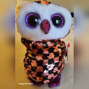 Sequin Owl Plush Toy - Pink and Black